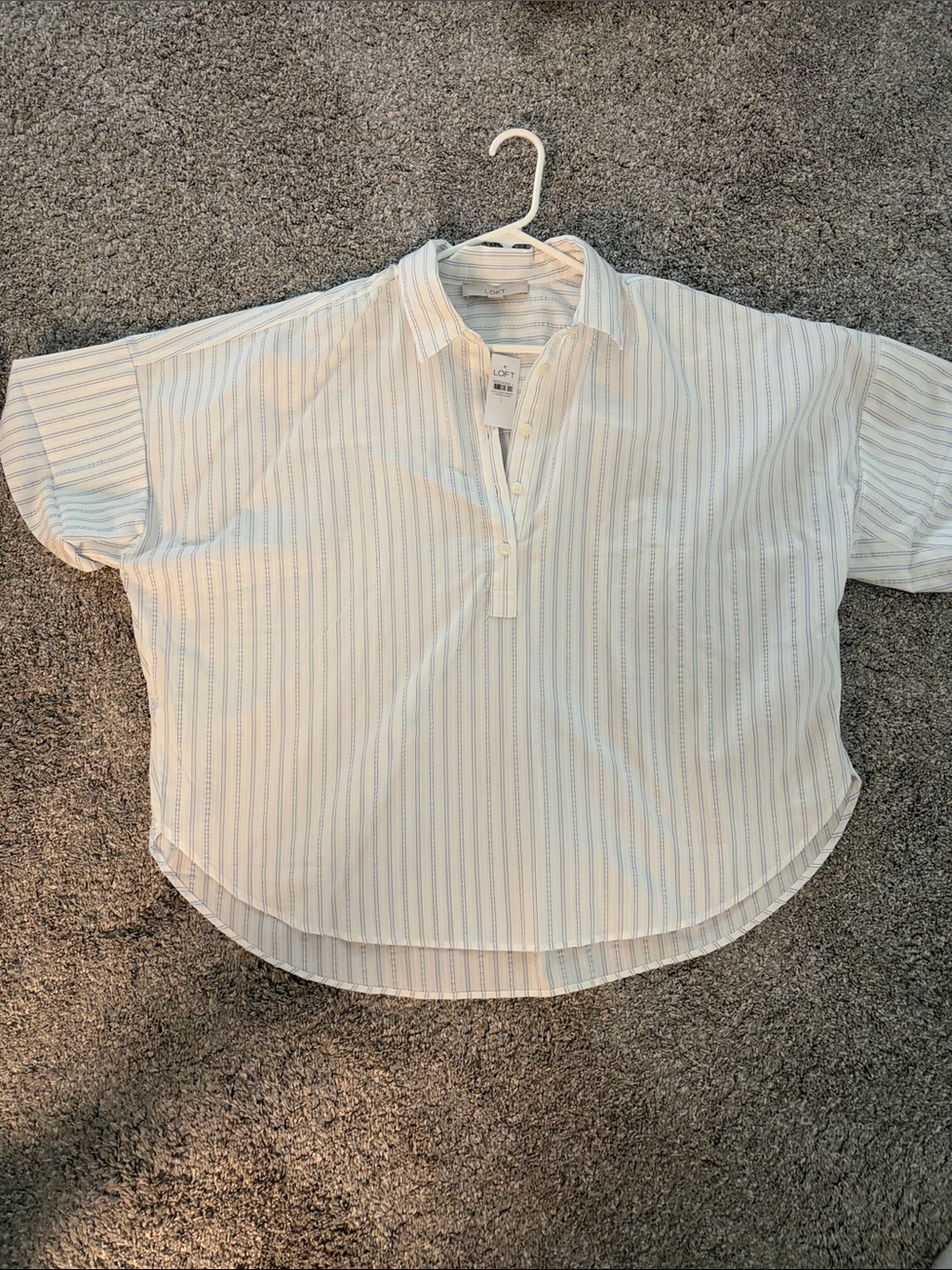 LOFT White and Light Blue Striped Button-Front Blouse